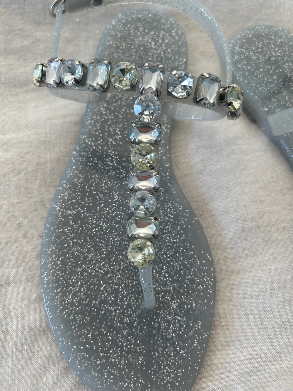 Stuart Weitzman Silver Sparkle Jeweled Jelly Sandals - Picture 7 of 8